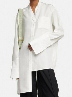 *NEW Loewe Anagram Asymmetric Silk Shirt Ivory Size 36 (Small)